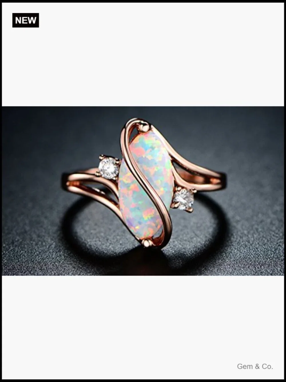 Layered Opal Statement Ring - 18K Gold Plated Synthetic Stone 7